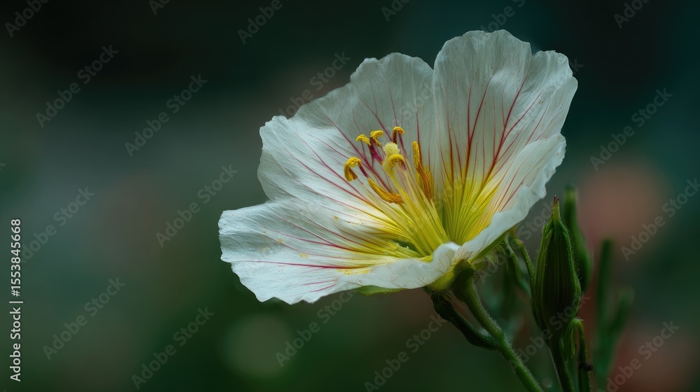 Fototapeta premium Close-up of a delicate white flower with reddish-pink veins.