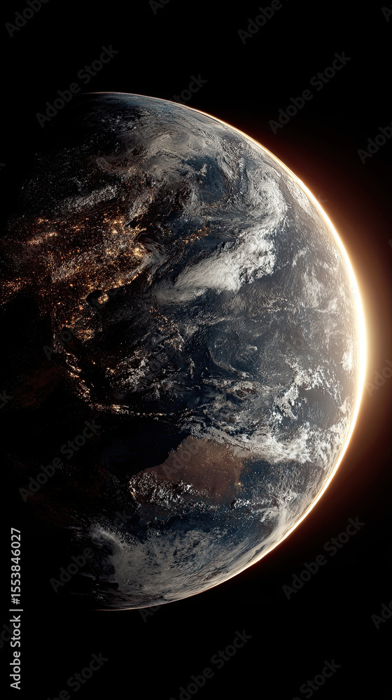 Fototapeta premium Astronomy Wonders: Stunning Nighttime View of Earth from Space