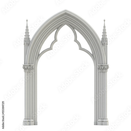 elegant white gothic archway for architectural design isolated on white background