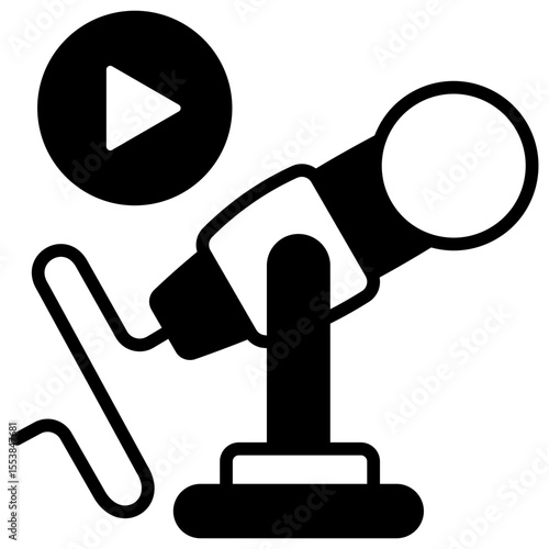 Microphone  mini illustration glyph icon, use for journalist, broadcasting, news and media UI, UX kit, app and web development, digital or print.