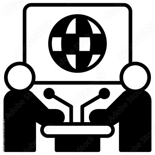 Interview  mini illustration glyph icon, use for journalist, broadcasting, news and media UI, UX kit, app and web development, digital or print.