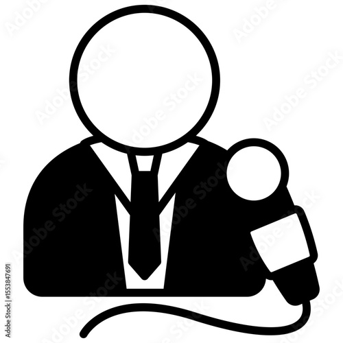 Host  mini illustration glyph icon, use for journalist, broadcasting, news and media UI, UX kit, app and web development, digital or print.