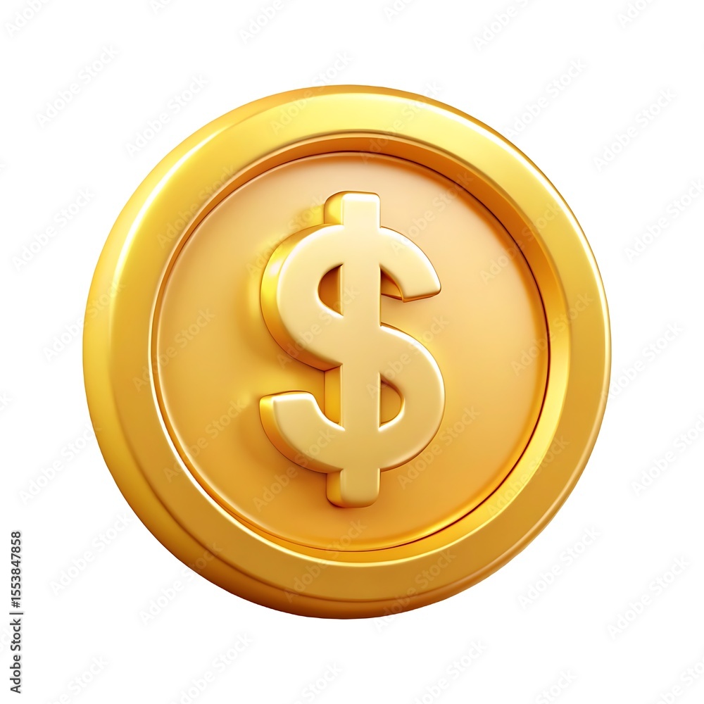 Obraz premium Golden Dollar Coin 3D Render of a US Currency Symbol