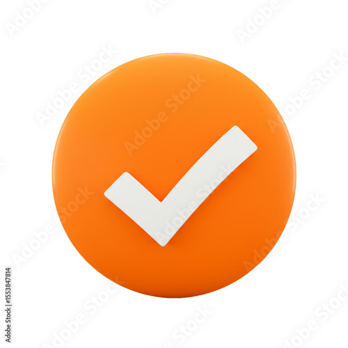 bright orange circle with white check mark isolated on white background