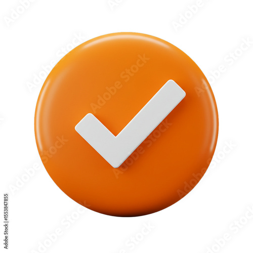 bright orange circle with white check mark isolated on white background