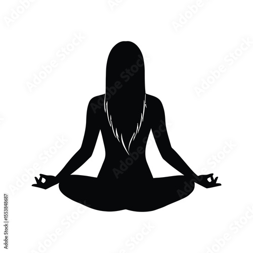 Silhouette of Woman Meditating in Lotus Position Yoga Mindfulness Spiritual Peace