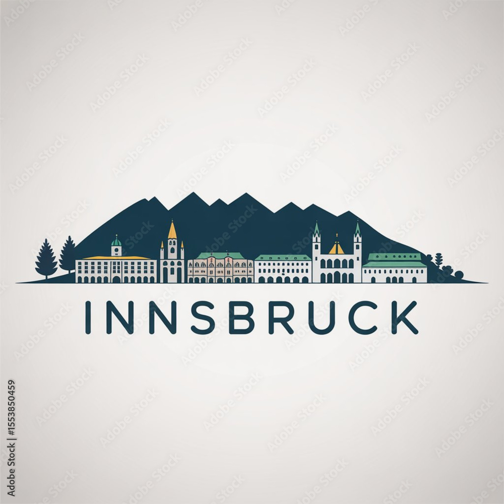 Fototapeta premium Innsbruck Skyline Silhouette — Alpine Austrian City Vector Illustration