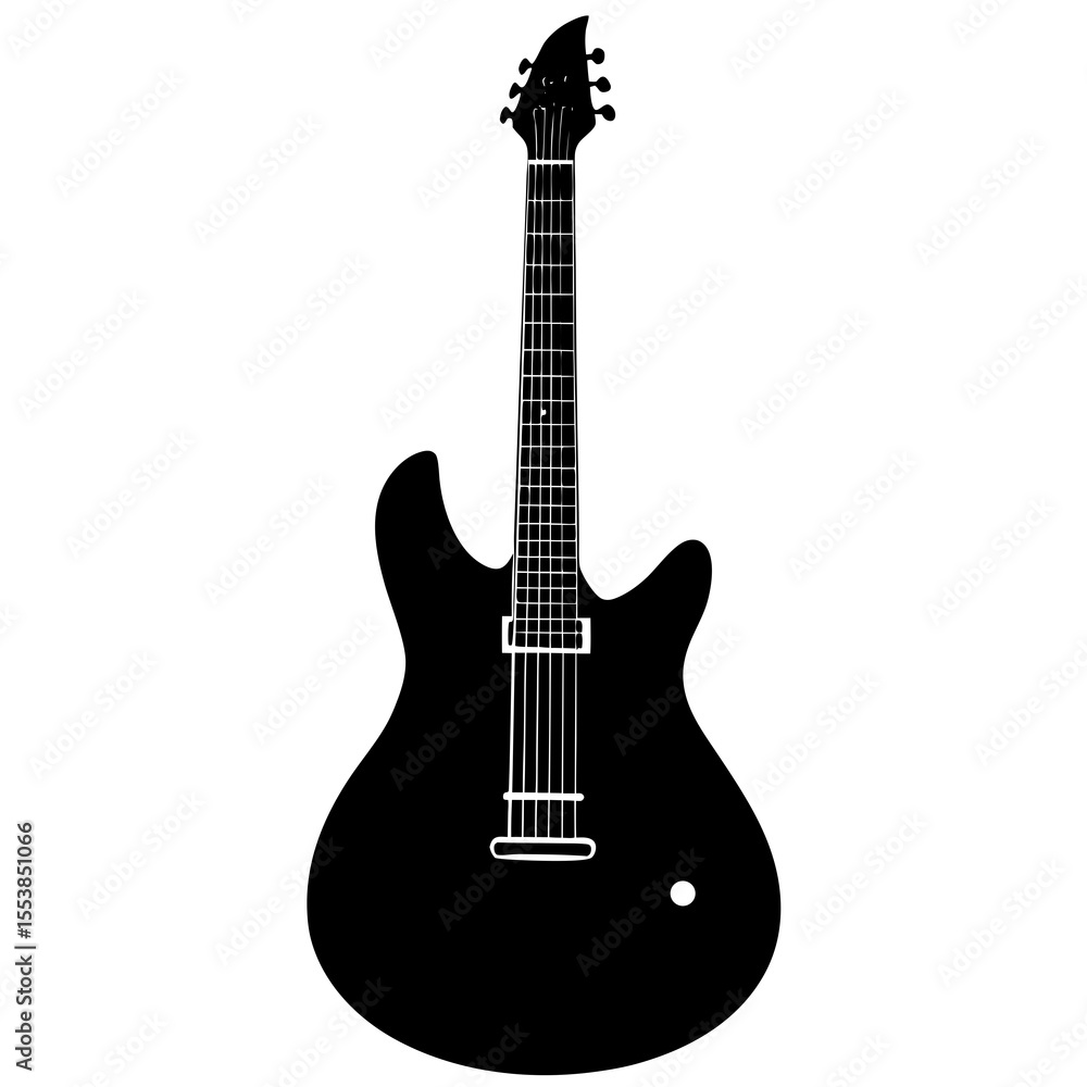 Obraz premium Black silhouette of an electric guitar with detailed neck and body representing rock music instrument sound performance band concert strings entertainment audio gear and musical expression concepts
