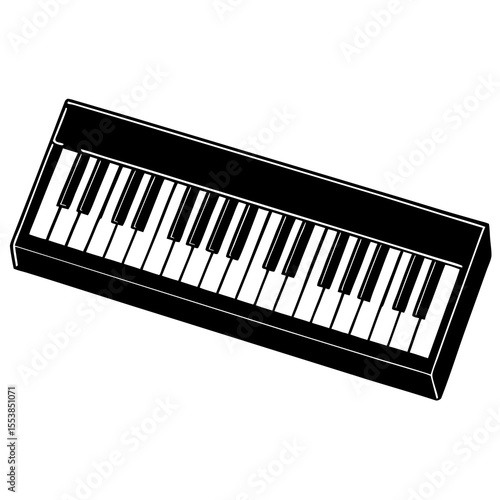 Black silhouette of an electronic keyboard piano with detailed keys representing musical instrument sound production melody composition digital music studio performance and creative audio expression