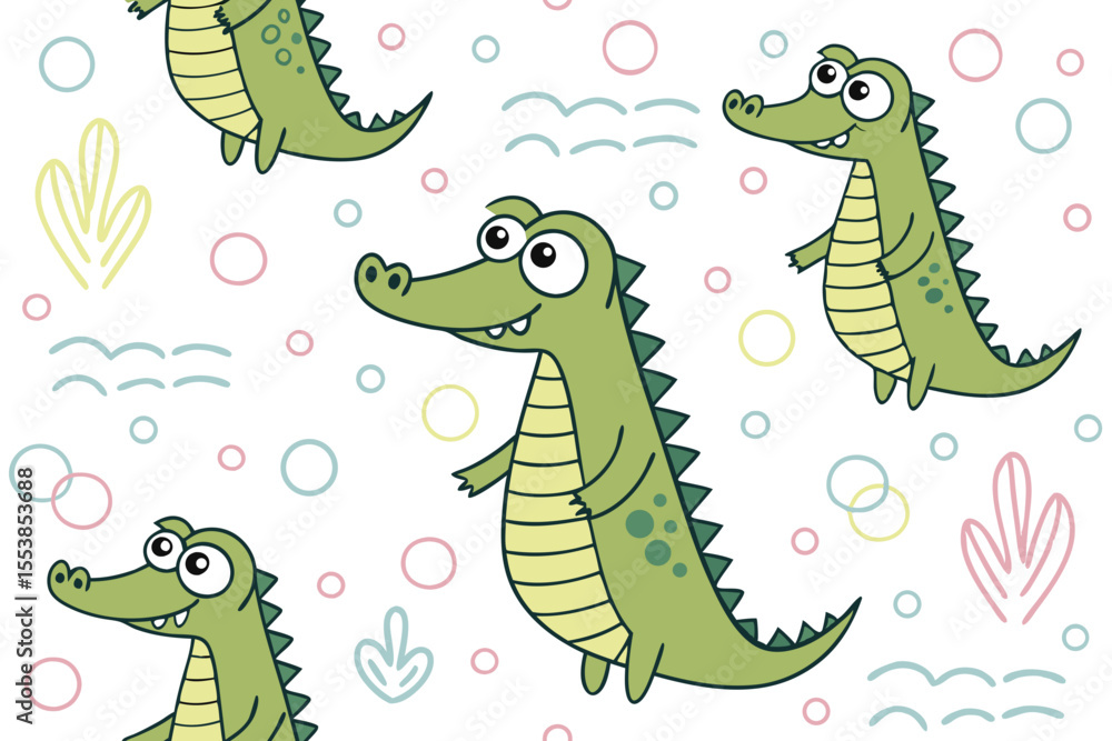 Fototapeta premium Childish and playful seamless pattern with cute crocodile