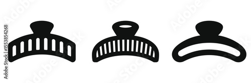 A set of three simple, black and white hair clip (barrette) silhouettes.