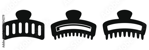 Stylish and minimalist black silhouettes of three different hair clips (bobby pin).
