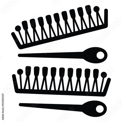 Stylized, graphic representation of three hair clips (hairpin).