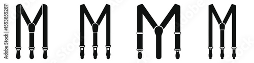 Simple, black and white icons depicting four variations of suspenders.