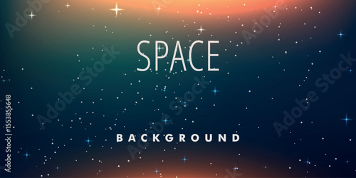 an abstract background with a gradient from dark blue to orange. Small white dots resembling stars are scattered on it, creating the effect of outer space.