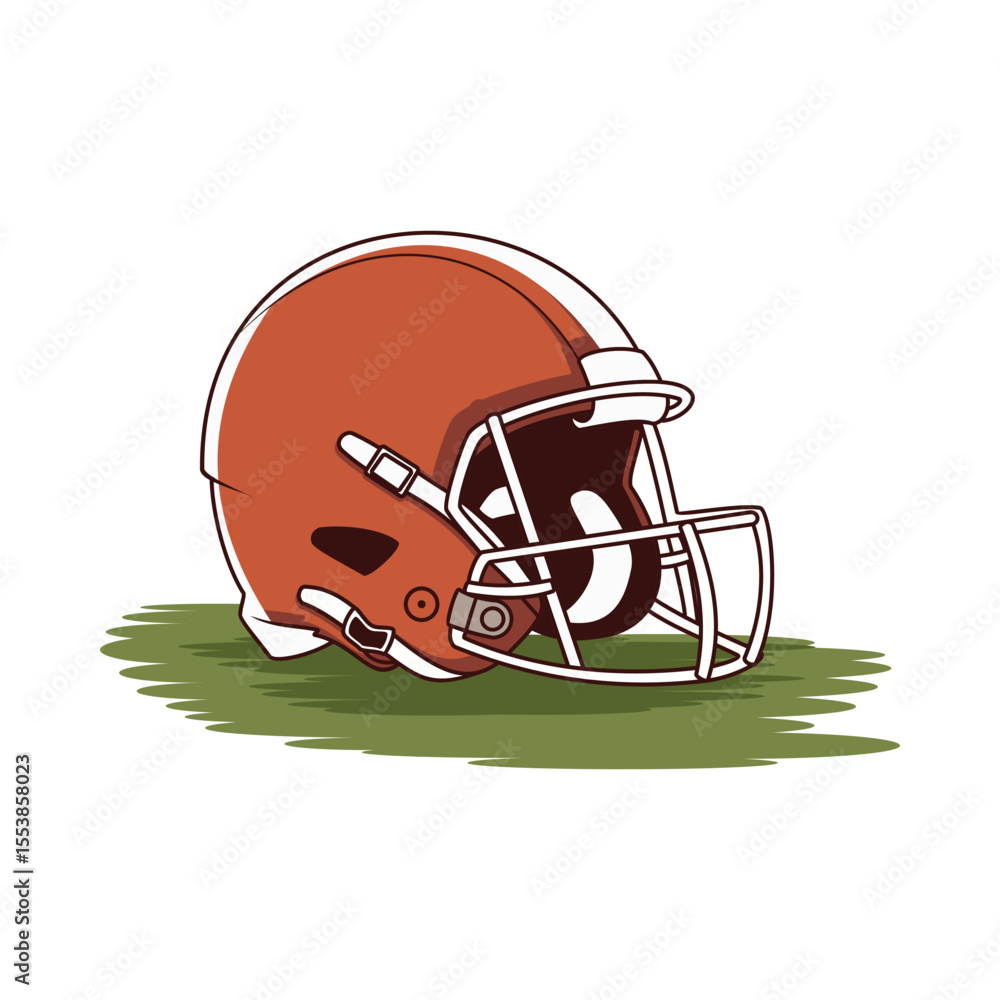 Naklejka premium American Football Helmet Vector on Grass. Vector illustration of an American football helmet on grass. Perfect for sports designs, posters, and fan gear templates.