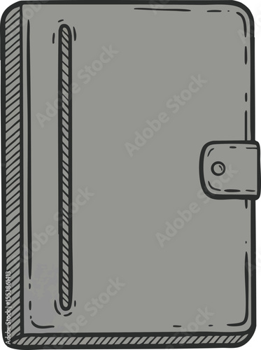 Gray leather planner organizer with button closure and stitched details vector illustration for office and personal use 