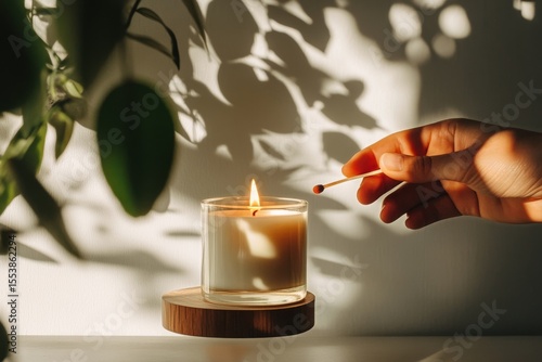 Candle Lighting Ritual in a Serene Indoor Setting With Natural Shadows Cast o...