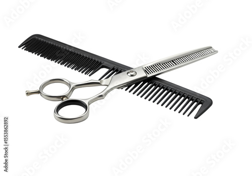 Precision Hairdressing Tools A Study in Stainless Steel and Ebony isolated on transparent background