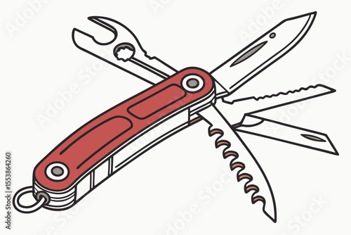 multitool pocket knife flat color vector illustration template design