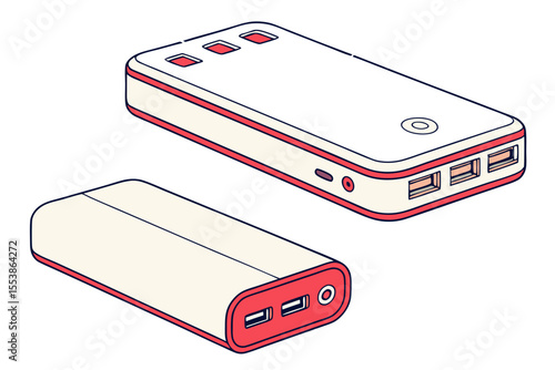 portable power bank charger flat color vector illustration template design