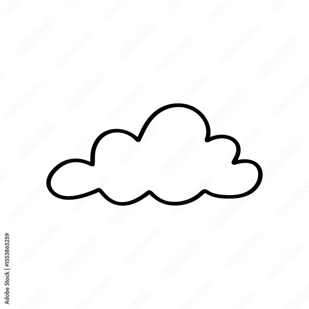 A simple, hand-drawn cloud icon is presented in a black outline. The cloud shape is a simple, stylized doodle, illustrating a weather concept A simple, hand-drawn cloud icon is presented in a black outline. The cloud shape is a simple, stylized doodle, illustrating a weather concept