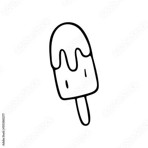 A single, hand drawn style popsicle with a simple black line design is visible. The popsicle has a melting effect at the top and is isolated on a white background