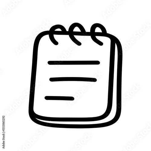 This shows a hand drawn notebook, with spiral binding and horizontal lines indicating text. It's a simple icon, drawn with black lines against a white background