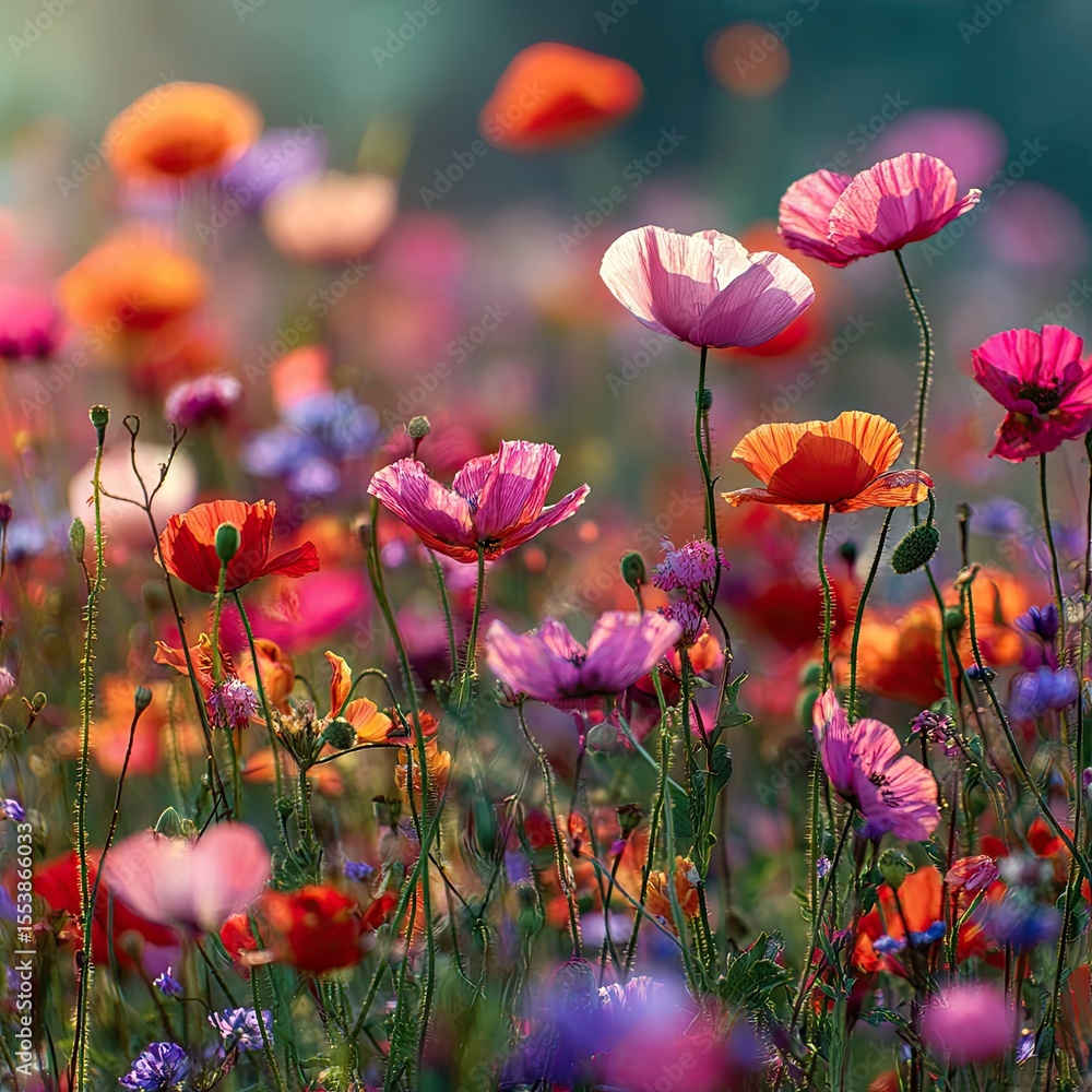 Obraz premium A vibrant meadow filled with wildflowers in full bloom.