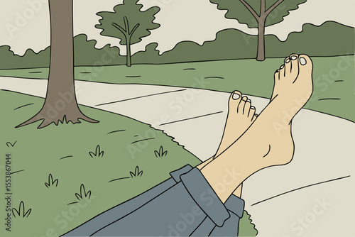Smooth teen soles crossed playfully in the park