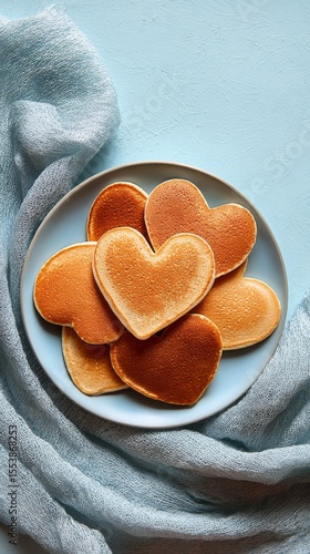 Heart-shaped Pancakes Served on a White Plate With a Cozy Fabric Backdrop