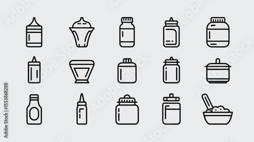 Vector illustration of various kitchen containers in a minimalist linear outline style