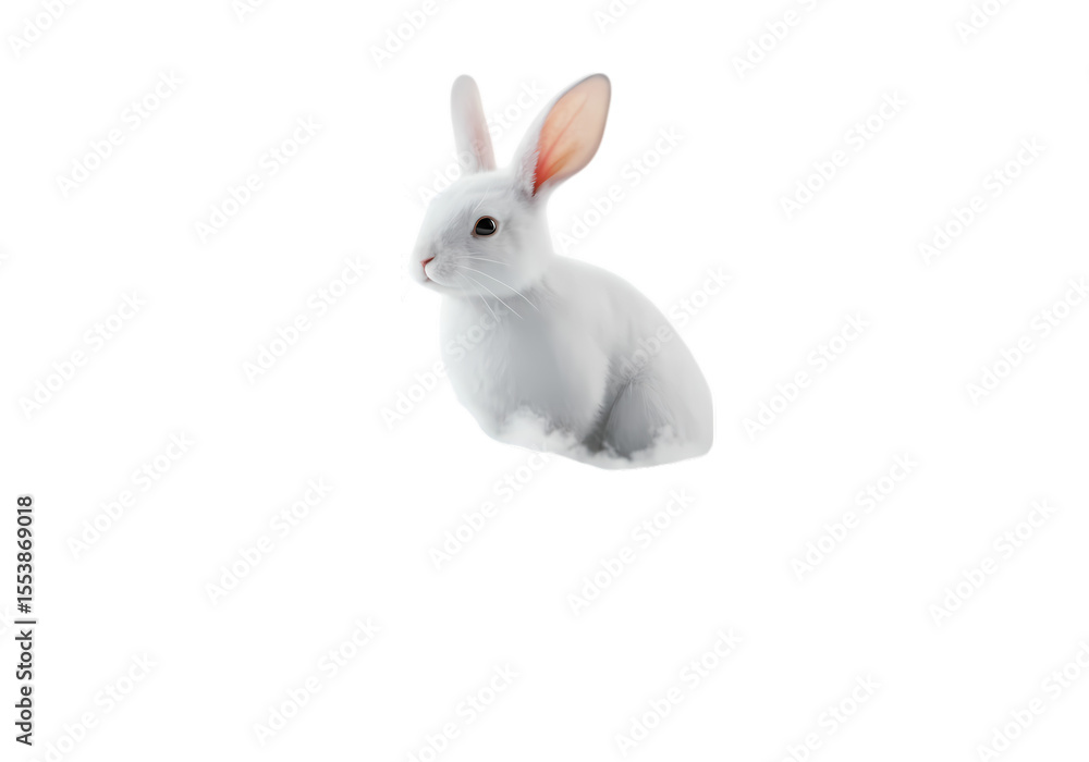 Fototapeta premium Pure White Rabbit A CloseUp Portrait Against a Black Background isolated on transparent baackground