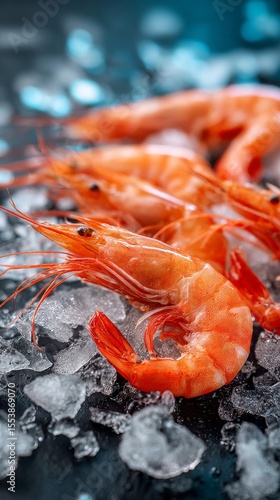 Fresh Shrimp Resting on Ice Ready for Preparation in a Seafood Market.