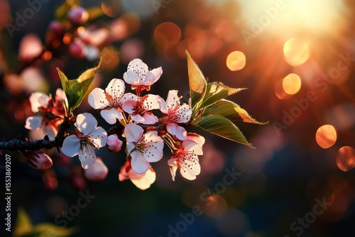 Cherry Blossoms Bloom in the Golden Light of Sunset During Spring