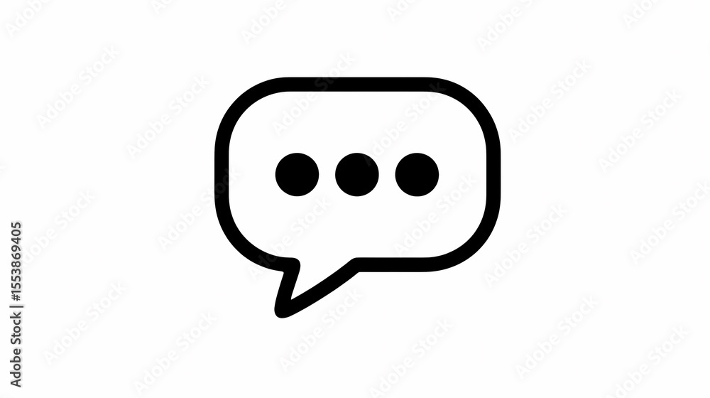 Black and white graphic of a speech bubble icon with three dots inside, representing communication, messages, and online interaction. Black and white graphic of a speech bubble icon with three dots inside, representing communication, messages, and online interaction.