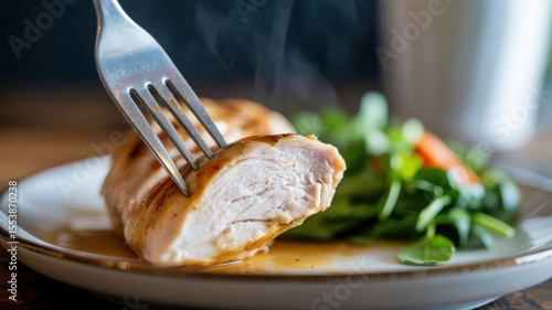Grilled chicken breast with fresh salad on plate