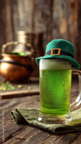 Celebration of St. Patricks Day With Green Beer and Festive Decorations in a ...