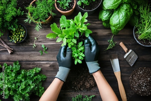 Cultivating Fresh Herbs in a Home Garden Setting During Daylight Hours