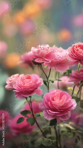 Beautiful Pink Roses Blooming in a Vibrant Garden During Spring Season