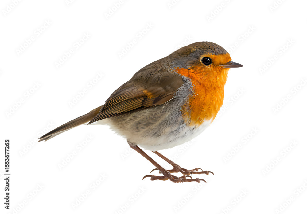 European Robin A Detailed Profile Against a Pure White Background isolated on transparent baackground European Robin A Detailed Profile Against a Pure White Background isolated on transparent baackground