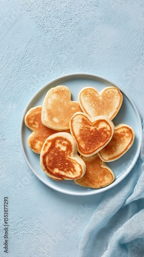 Heart-shaped Waffles Served on a Light Blue Plate for Breakfast or Brunch Enj...
