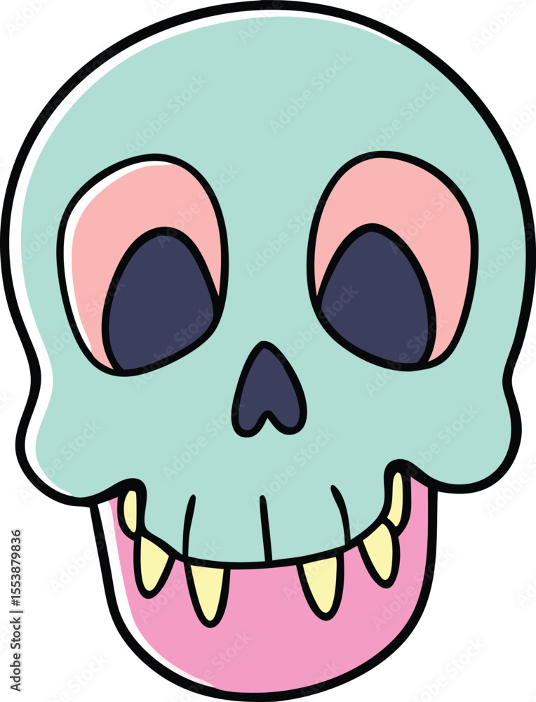 Fototapeta premium Cartoon-Style Halloween Skull Doodles in Bright Pastel and Neon Colors with Various Emotions – Tiny Vector Illustrations