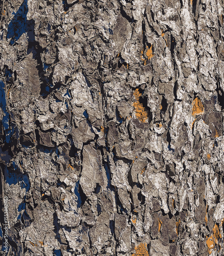 Vector illustration of Rowan bark close-up. The texture of the trunk of Sorbus torminalis L. Background from living wood. Skin of the forest nature.
