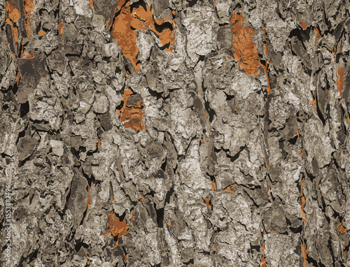 Vector illustration of Rowan bark close-up. The texture of the trunk of Sorbus torminalis L. Background from living wood. Skin of the forest nature.
