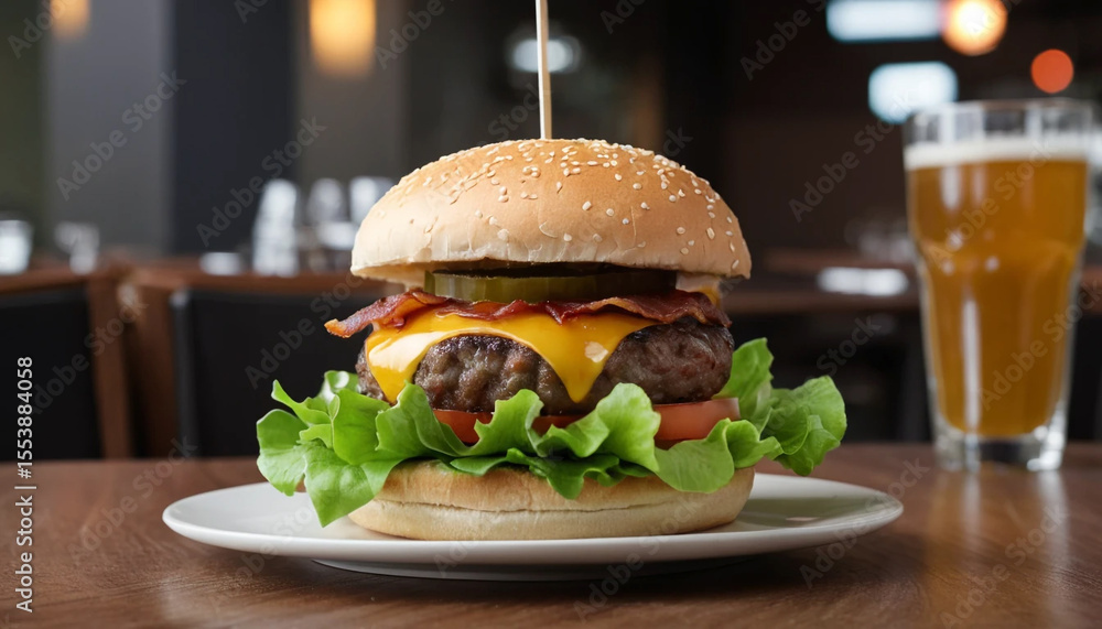 custom made wallpaper toronto digitalFresh Bacon Burger with Lettuce on Modern Table