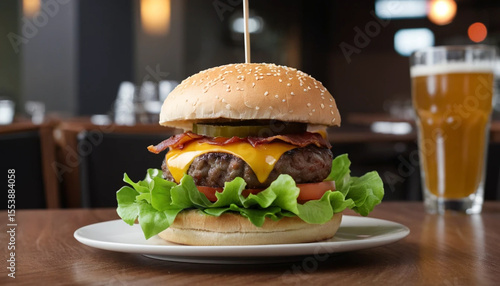 Wallpaper Mural Fresh Bacon Burger with Lettuce on Modern Table Torontodigital.ca