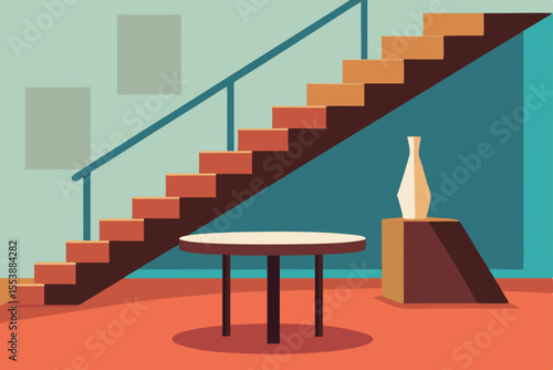 Red carpeted stairs ascend towards the sky, symbolizing the challenging yet rewarding path to business success and career achievement