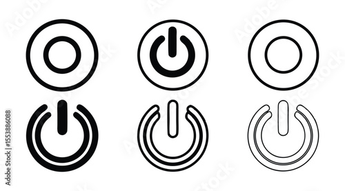 Black and White Power Switch Vector Icon Set for Technology Design Projects