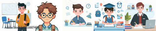 vector of a male college student